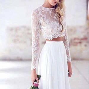 Brilliant bohemian tulle two pieces beach wedding dresses with pleats